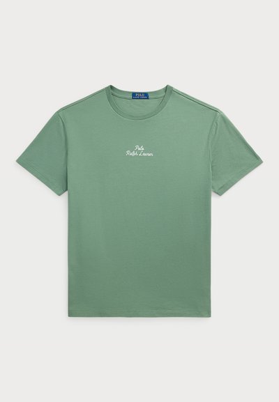 Svijetlozeleni pamučni majica s okruglim izrezom, kratkim rukavima i bijelim izvezenim logotipom "Polo Ralph Lauren" na prsima.