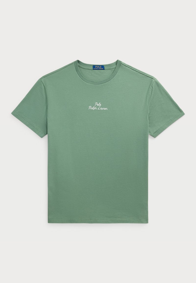 Lys grønn bomulls t-skjorte med rund hals, korte ermer og en hvit brodert "Polo Ralph Lauren" logo på brystet.