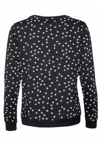 Felpa nera con piccoli motivi floreali bianchi, polsini e orlo a coste. Realizzata in un mix di cotone, presenta un collo rotondo e una vestibilità casual.
