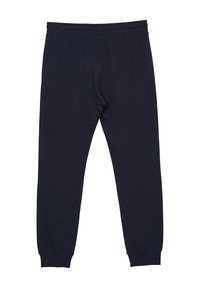 Navyblaue Sweatpants aus Baumwolle, mit einem elastischen Bund, langen, zulaufenden Beinen und gerippten Bündchen an den Knöcheln.