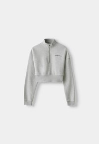 Felpa grigia a maniche lunghe con collo con zip e orlo a costine. La scritta "Twisted Angel" è stampata sul davanti.