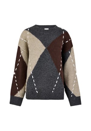Apricot, ARGYLE DIAMOND COLOUR BLOCK JUMPER - Πουλόβερ - dark grey charcoal