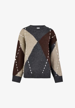 Apricot, ARGYLE DIAMOND COLOUR BLOCK JUMPER - Пуловер - dark grey charcoal