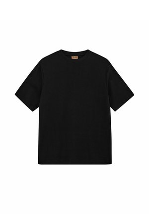 Crna majica kratkih rukava od pamuka s okruglim izrezom, jednostavnog dizajna bez vidljivih logotipa ili uzoraka.