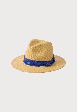 PAISLEY-SCARF-TRIM STRAW FEDORA - Kalap - natural