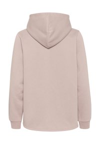Světle růžová mikina s kapucí na stahovací šňůrku, dlouhými rukávy a žebrovanými manžetami. Měkká látka a jednoduchý, minimalistický design bez viditelných vzorů.