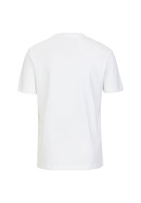 Weißes T-Shirt mit kurzen Ärmeln, runder Ausschnitt, aus weichem Baumwollmaterial, schlichtes Design, keine sichtbaren Logos oder Muster, schlichte Rückansicht.