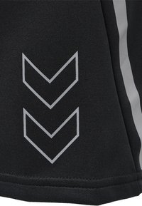 Black fabric with a smooth texture features a prominent silver chevron pattern. Accents include a contrasting gray stripe along the edge.