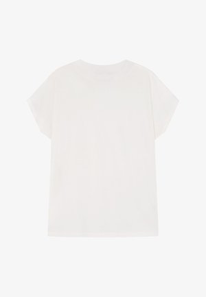 White cotton t-shirt with a relaxed fit, short sleeves, crew neckline, and straight hem. Smooth texture, no visible patterns or accents.