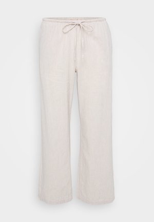 Lys beige, letvægtige stofbukser med elastisk talje og snor. Løs, bred ben silhuet med et subtile teksturmønster.