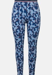 Ljusblå bomullsleggings med ett mönster av abstrakta moln i mörkblått och korall. Har en svart midja. Åtsittande design med elastiskt material.