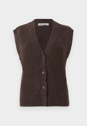 Pruun fliisist ilma varsadega kudumivest V-kaelusega ja neli nuppu ees, märgistatud Samsøe Samsøe.