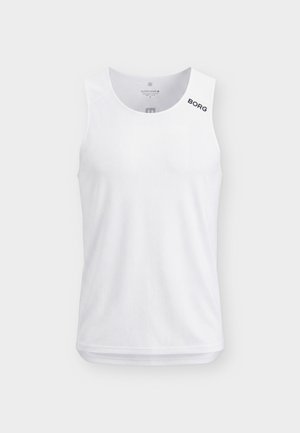 Άσπρο αθλητικό αμάνικο τοπ με στρογγυλή λαιμόκοψη και λογότυπο κειμένου "BORG" στον αριστερό ώμο, εμφανίζεται σε απλό φωτεινό φόντο.