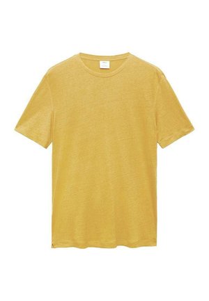 Korte mouw gele T-shirt gemaakt van zachte stof, met een ronde halslijn en een relaxte pasvorm. Minimalistisch ontwerp zonder extra accenten.