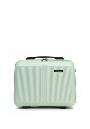 Jasnozielona twarda teczka z teksturowanymi pionowymi żłobieniami, czarną rączką i logo "WITTCHEN" na froncie skierowanym do przodu.