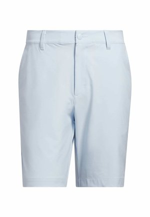 Světle modré šortky z hladké látky s knoflíkovým zapínáním, poutky na pásek a bočními kapsami. Design je střihově přizpůsobený s rovnou linií.