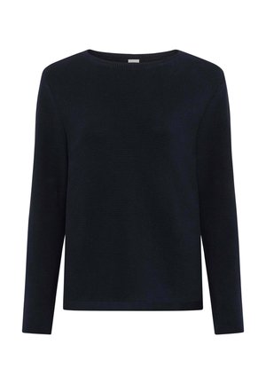 Sort langærmet rundhalset strikket sweater med subtil vandret ribbestruktur, lige kant og slank pasform.