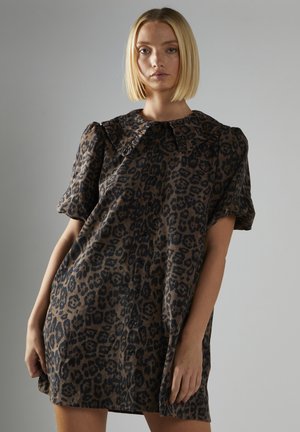LEOPARD FRILL COLLAR MINI - Skjortekjole - brown leopard cord