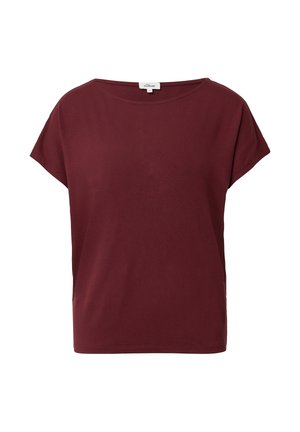 Burgundy short-sleeve t-shirt made of soft cotton. Features a relaxed fit and a rounded neckline with stitched hem and side slits.