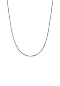 Zilveren metalen kettinghalsband met een gedraaide vorm, met een gladde, gepolijste oppervlakte en een uniforme dikte over de hele lengte.