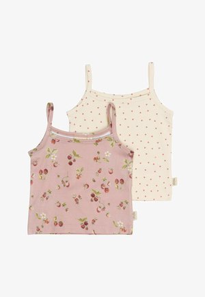 Tüdrukute topide paari: üks heledat roosat värvi maasika ja lillede mustriga, teine koorevalge väikeste punaste südame mustriga. Pehme puuvillane kangas.