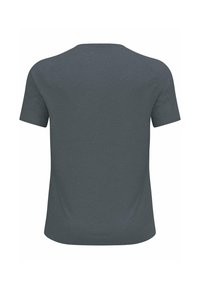 Grijze katoenen t-shirt met een ronde hals en korte mouwen. Zachte textuur, eenvoudig ontwerp en geen zichtbare logo's of patronen op de achterkant.