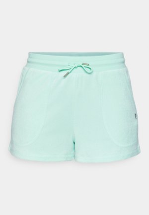 Minzgrüne Shorts aus weichem Material, mit einem verstellbaren Kordelzugbund, zwei Seitentaschen und dezenten Nähdetails.