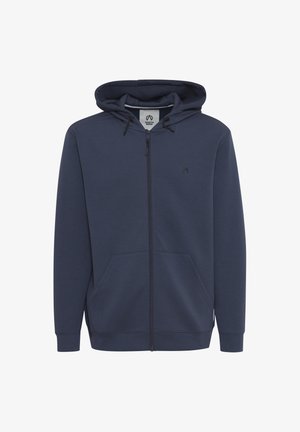 Kara zila kapuce ar rāvējslēdzi, izgatavota no mīksta auduma. Aprīkota ar kapuci ar auklu, priekšējām kabatām un mazu logo uz krūtīm. Gluda tekstūra.