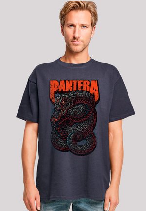 Navy t-shirt featuring a large, detailed graphic of a black snake with red accents and the word "PANTERA" in bold, distressed lettering.