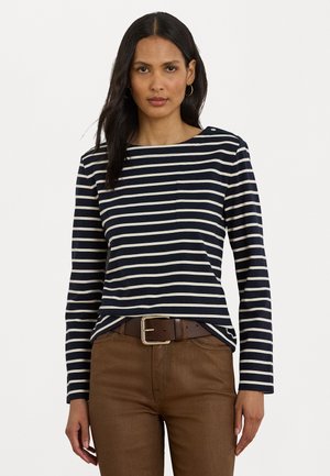 STRIPED JERSEY SNAP-TRIM BOATNECK TOP - Longsleeve - lauren navy/mascarpone cream