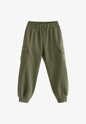 Olivengrønne sweatpants med elastisk talje, tætsiddende manchetter og to sidelommer. Blødt materiale med en glat tekstur og minimale sømme.