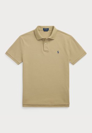 Polo shirt khaki avec un col classique, des manches courtes et une patte de boutonnage à un seul bouton. Présente un petit logo marine sur la poitrine gauche.