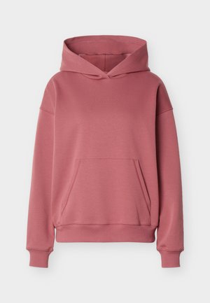 Sweat à capuche rose pâle avec poche kangourou à l'avant, poignets et ourlet en maille côtelée, et un logo subtil "J.LINDEBERG" embossé sur la poitrine.