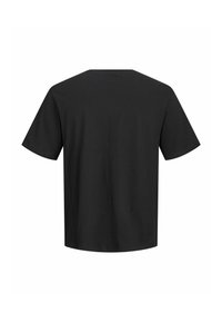 Απλό μαύρο κοντομάνικο T-shirt, εμφανιζόμενο από πίσω, με στρογγυλή λαιμόκοψη και ίσιο τελείωμα.