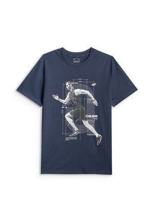 4F, 4F T-SHIRT REGULAR Z NADRUKIEM MĘSKI - NIEBIESKI L - T-shirt print - navy