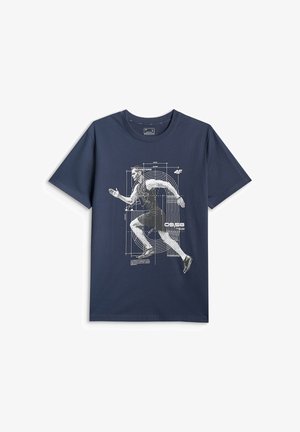 4F, 4F T-SHIRT REGULAR Z NADRUKIEM MĘSKI - NIEBIESKI L - T-shirt print - navy