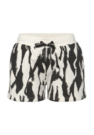 Baumwollshorts mit einem schwarz-weißen abstrakten Muster, elastischem Bund mit Kordelzug und gesteppten Saumdetails.