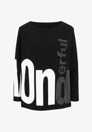 Schwarzes Langarmshirt mit weißem Text "wunderbar". Mit Strass-Akzenten. Weicher Baumwollstoff und runder Ausschnitt.