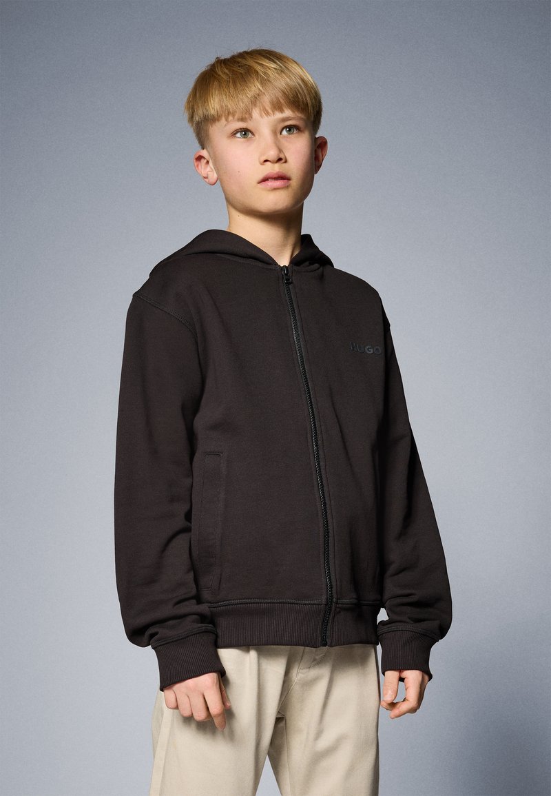 HUGO Kids - HOODED CARDIGAN UNISEX - Zip-up sweatshirt - black, Enlarge
