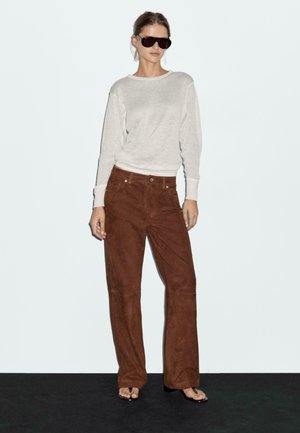 REGULAR FIT SUEDE FINISH - Leather trousers - brown