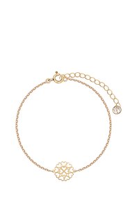 Bransoletka w kolorze złotym z delikatnym łańcuszkiem i sercowym charms z wieloma wycięciami w kształcie serca. Zapięcie sprężynowe i regulowana długość.