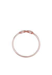 Roségoldring mit einem gedrehten Design an der Oberseite, mit einer glatten Oberfläche und einem schmalen Band. Einfaches und elegantes Erscheinungsbild.
