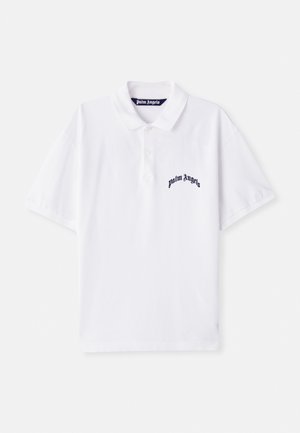 Polo blanc en coton à manches courtes, avec un logo brodé « Palm Angels » en navy sur la poitrine gauche.