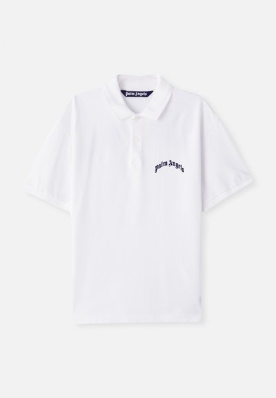 Bílá polo košile vyrobená z bavlny s krátkými rukávy, se zlaceným vyšívaným logem "Palm Angels" na levé hrudi.