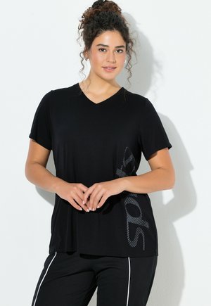 FUNKTIONS V-AUSSCHNITT HALBARM ANTIBAKTERIELL - Printtipaita - black