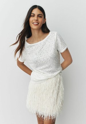 REGULAR FIT - BRIDAL SEQUIN SHORT SLEEVE - Tricou cu imprimeu - white