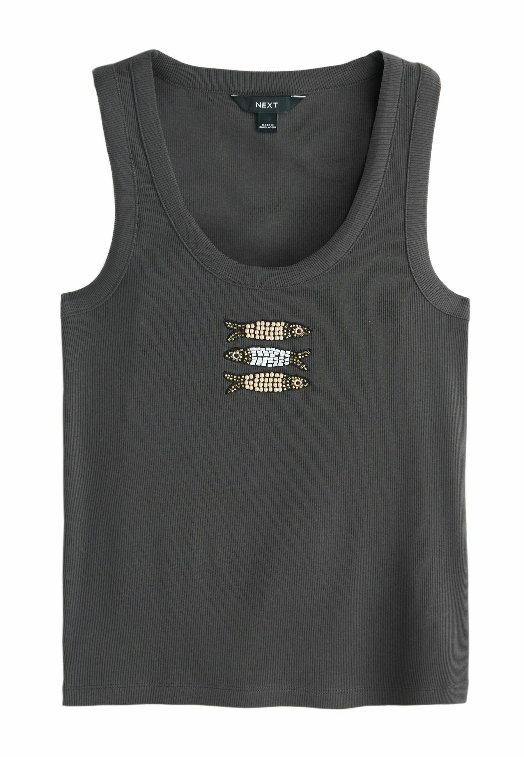 Fish beaded scoop neck top