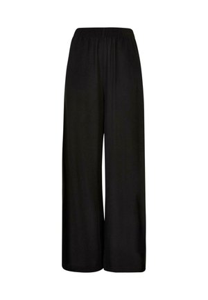 Melni platie bikses, izgatavotas no mīksta auduma, ar elastīgu jostu un gludu tekstūru. Nav redzami raksti vai rotājumi.