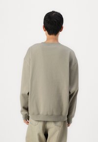 Sweatshirt oversize à col rond en vert nuancé. Matériau en coton à texture lisse, avec des épaules tombantes et des poignets et un ourlet côtelés.