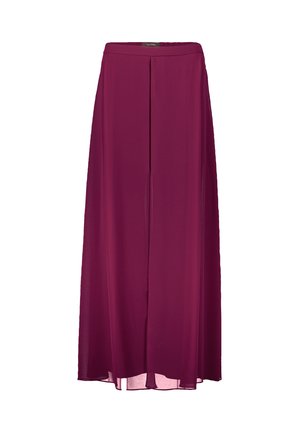 Gonna lunga e fluida realizzata in tessuto leggero di un profondo bordeaux, caratterizzata da un design elegante con uno spacco anteriore e una vita morbida.